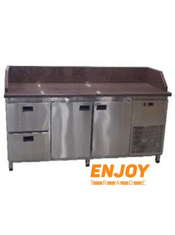 Холодильный стол 1860х700х850 (2 двери+2 ящика) 3 борта, гранитная столешница